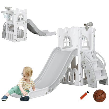 Toddler Slide, Basketball Hoop, Climber, Telescope, Storage Basket, 1-3 Years, Grey