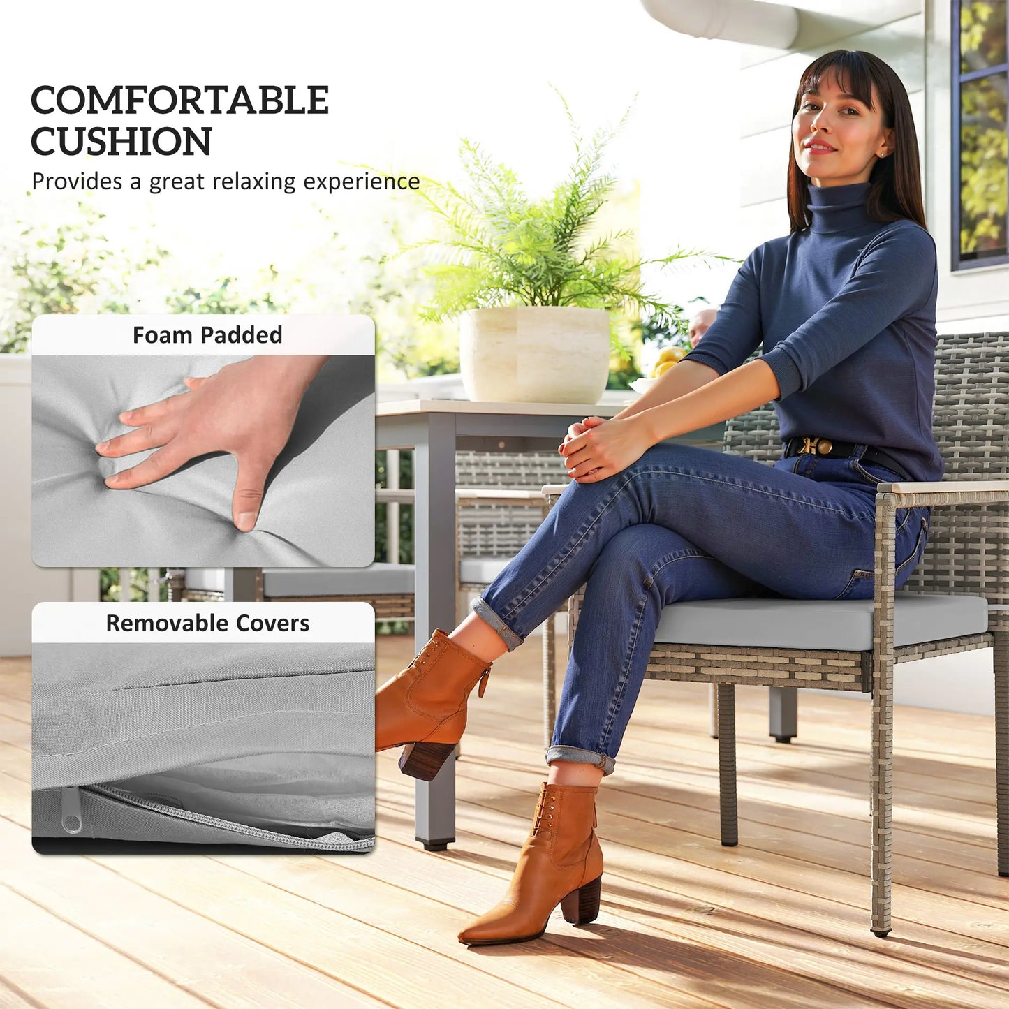 5-Piece Wicker Outdoor Furniture Set, Rattan Patio Dining with Cushions, Grey Patio Furniture Sets at Gallery Canada