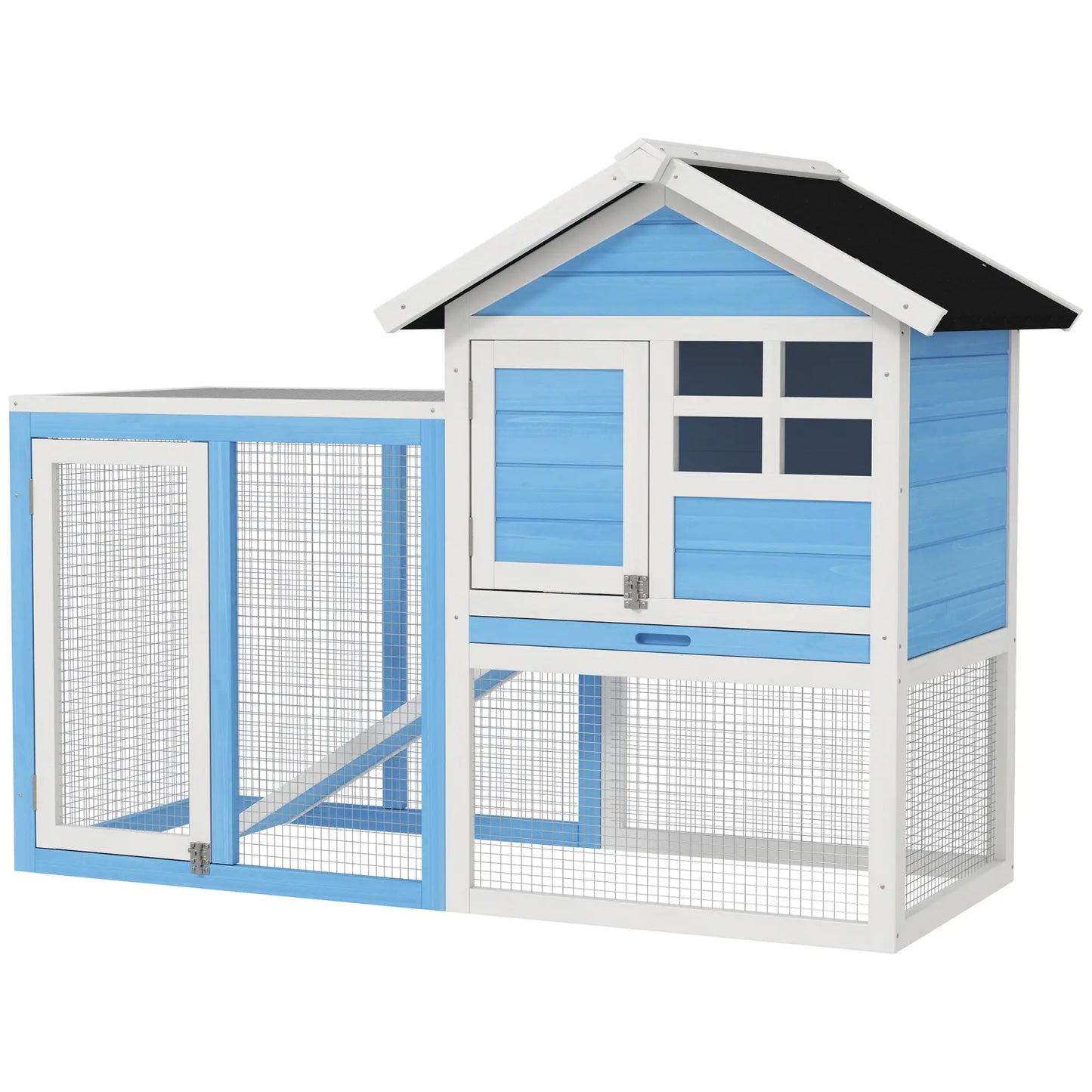 48" Wooden Rabbit Hutch, Slant Roof and Run, Light Blue Rabbit Hutch Light Blue, White and Black at Gallery Canada
