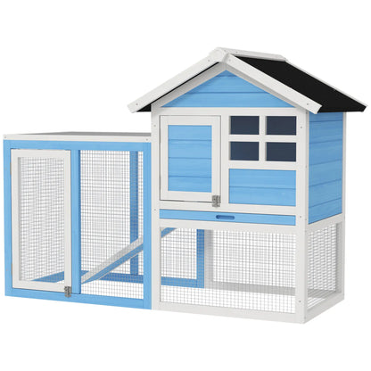 48" Wooden Rabbit Hutch, Slant Roof and Run, Light Blue Rabbit Hutch Light Blue, White and Black at Gallery Canada