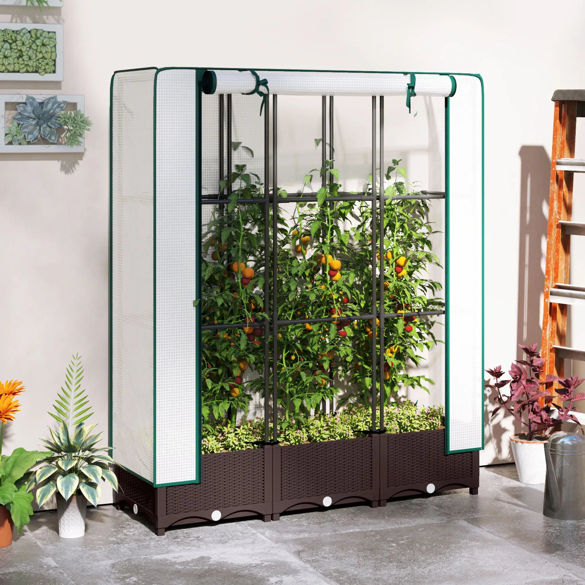 Raised Garden Bed Kit with Trellis, PE Cover, Zipper Door, 47 x 16 x 50 Inch Raised Garden Beds at Gallery Canada