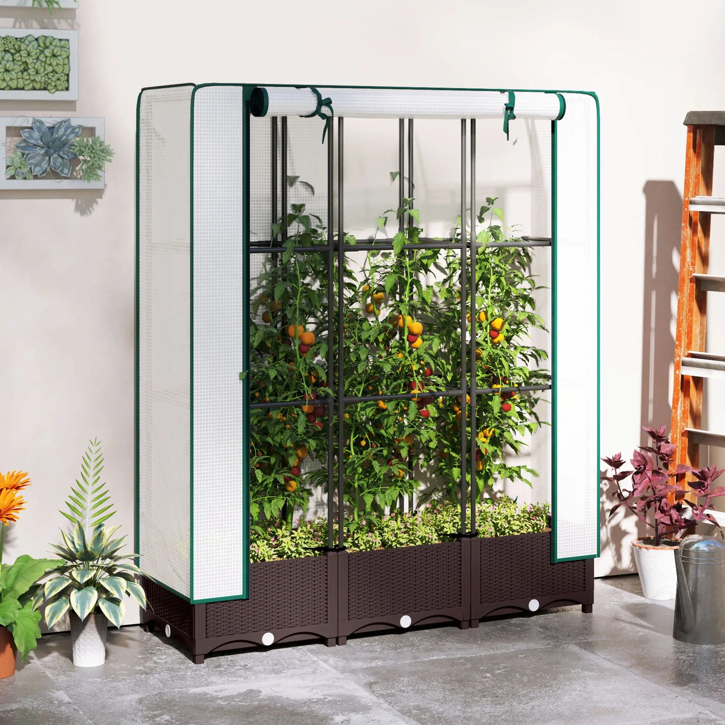 Raised Garden Bed Kit with Trellis, PE Cover, Zipper Door, 47 x 16 x 50 Inch Raised Garden Beds at Gallery Canada