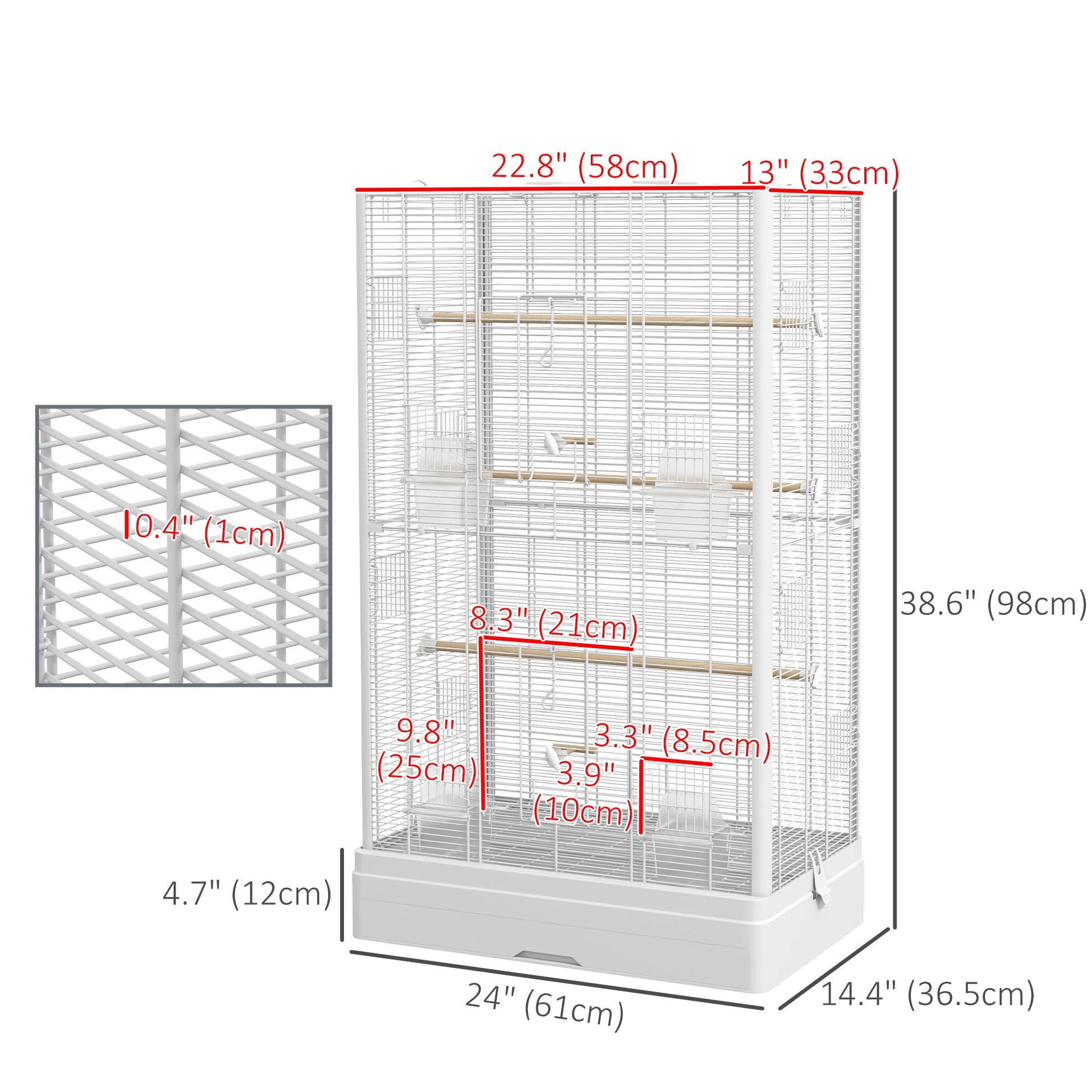 39" Bird Cage for Budgie Finches Canaries Love Birds with Wooden Stands, Slide-Out Tray, Handles, Food Containers, White at Gallery Canada