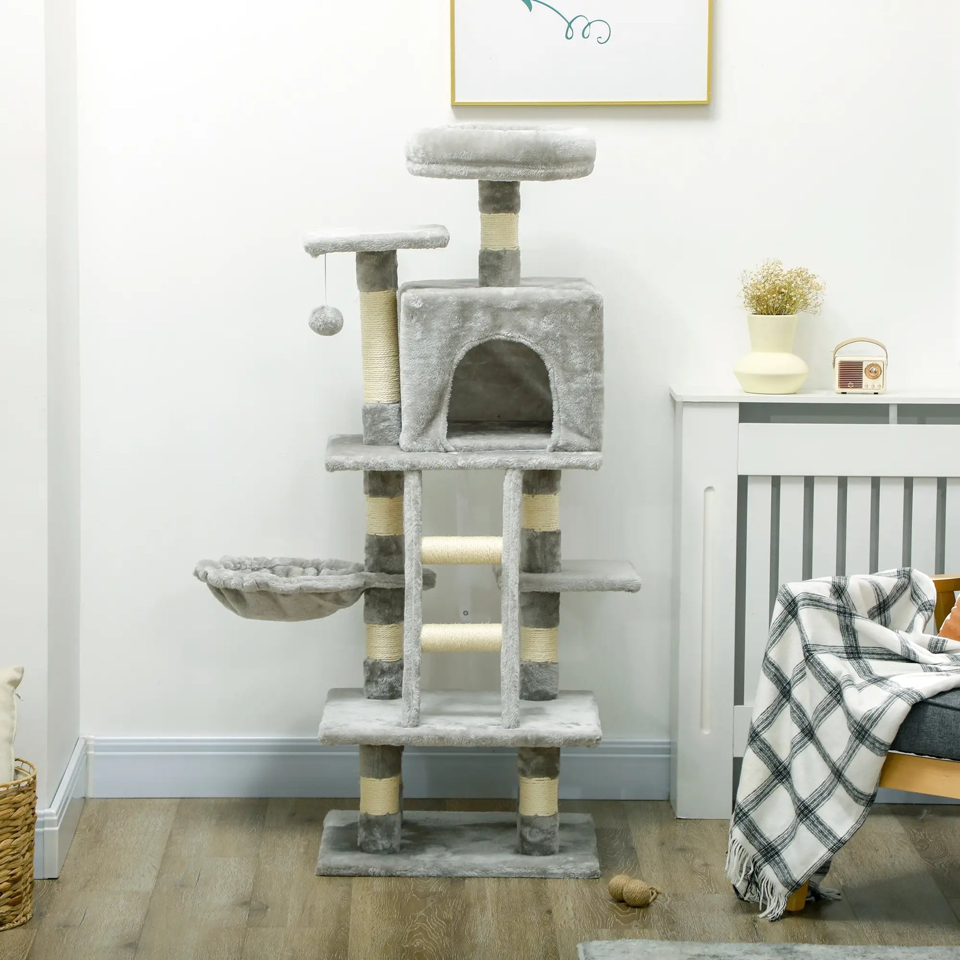 49 Inch Cat Tree for Indoor Cats, Light Grey Cat Towers at Gallery Canada