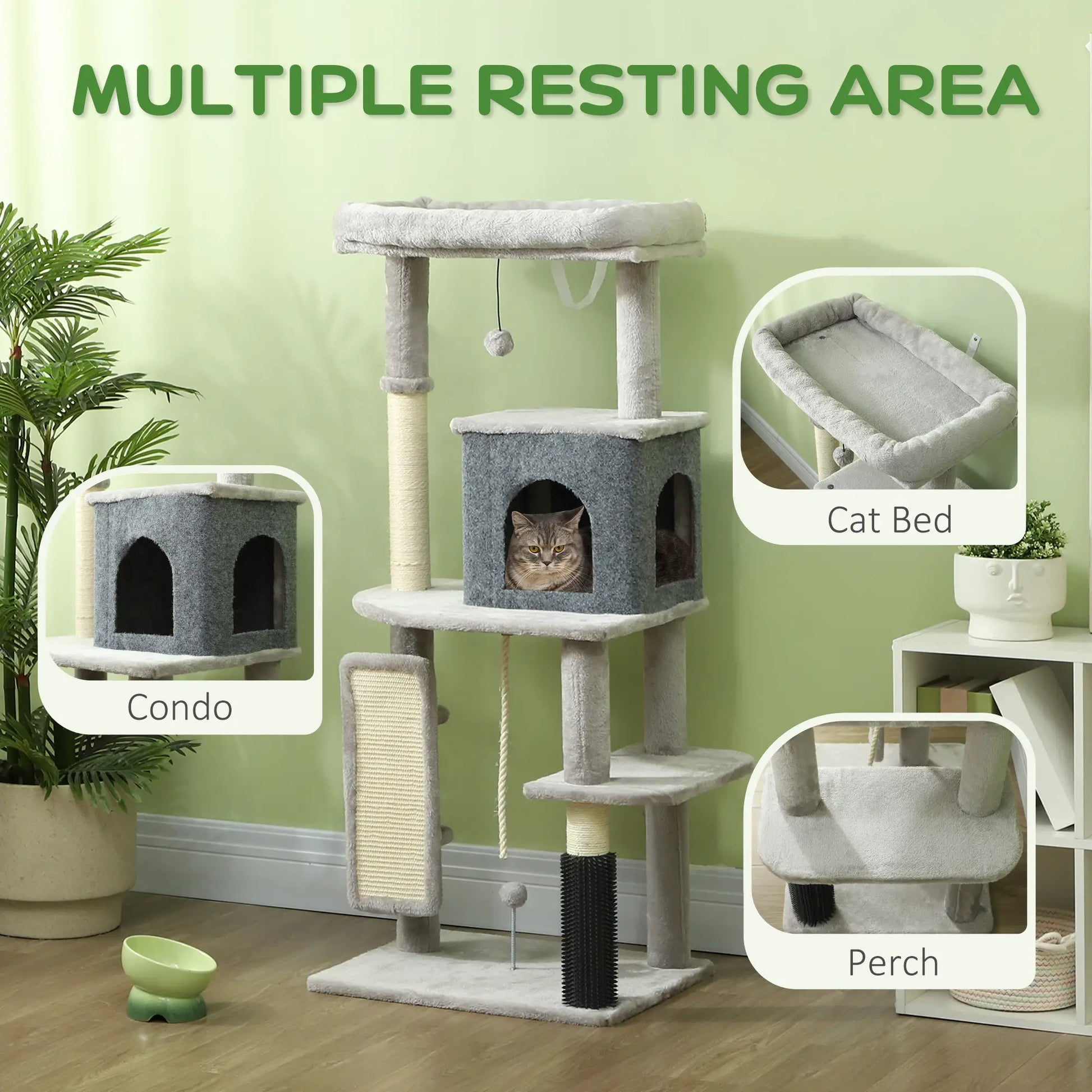 52 Inch Cat Tree, Scratching Posts, Bed, Condo, Grooming Brush Cat Trees at Gallery Canada