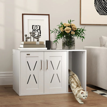 Hidden Cat Litter Box Enclosure with Scratching Board, 31.5" x 19" x 20", White Cat Litter Box Enclosures at Gallery Canada