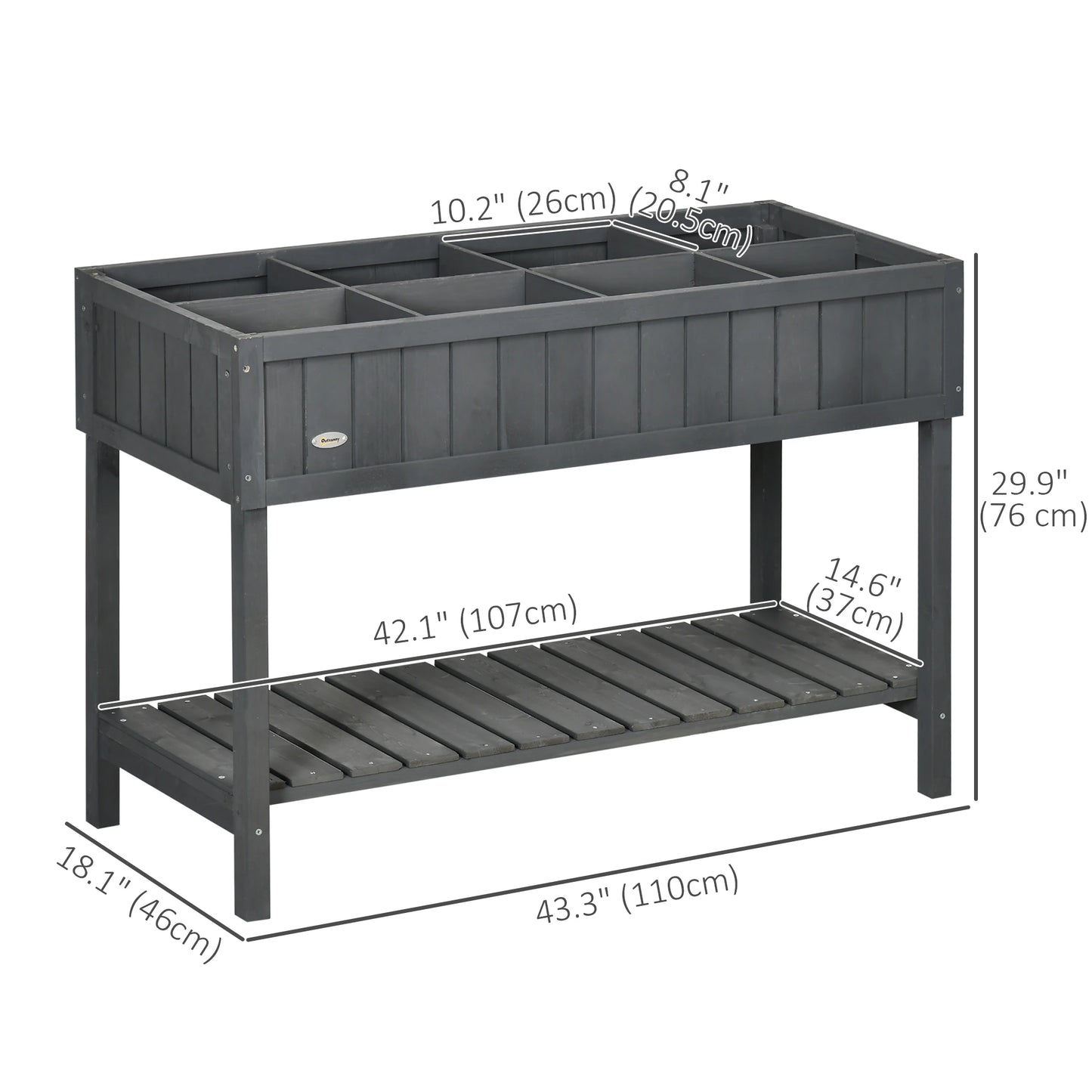 43.25" x 18" x 30" Raised Garden Bed, Wooden Plant Stand, Dark Grey Elevated Garden Beds at Gallery Canada
