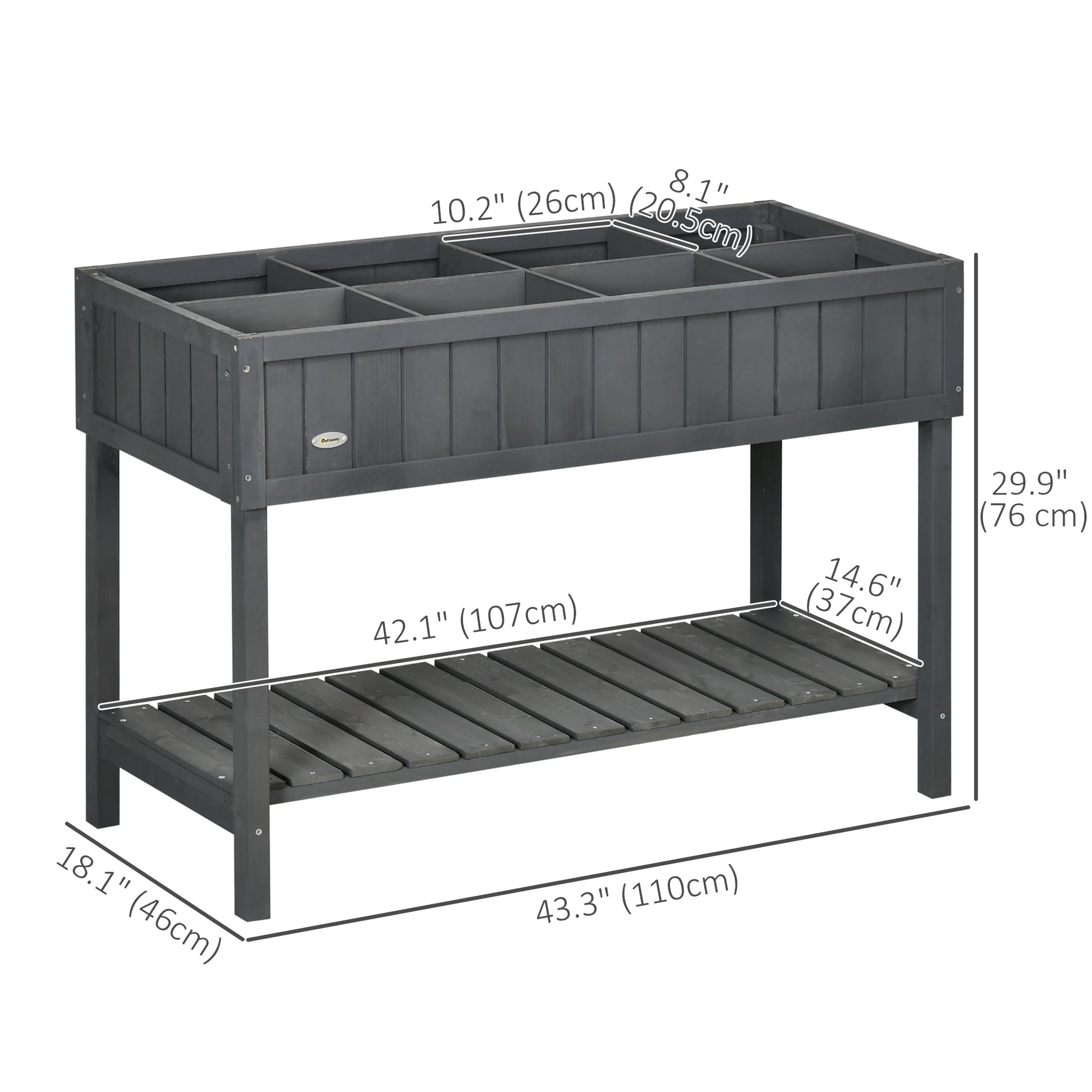 43.25" x 18" x 30" Raised Garden Bed, Wooden Plant Stand, Dark Grey Elevated Garden Beds at Gallery Canada