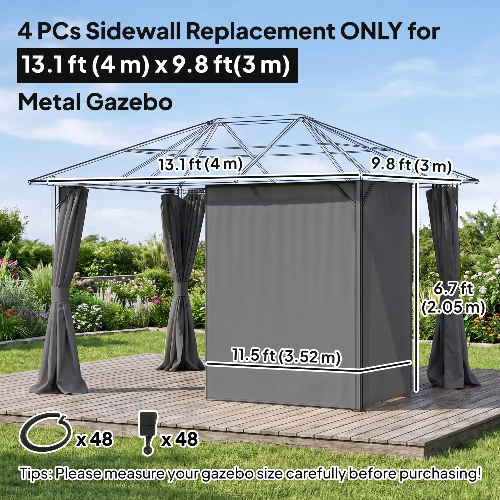 10' x 13' Gazebo Sidewall Set, 4 Panels, Light Grey Gazebo Sidewalls at Gallery Canada