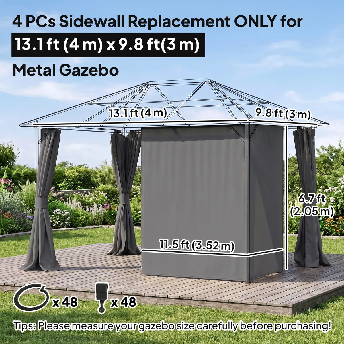 10' x 13' Gazebo Sidewall Set, 4 Panels, Light Grey Gazebo Sidewalls at Gallery Canada