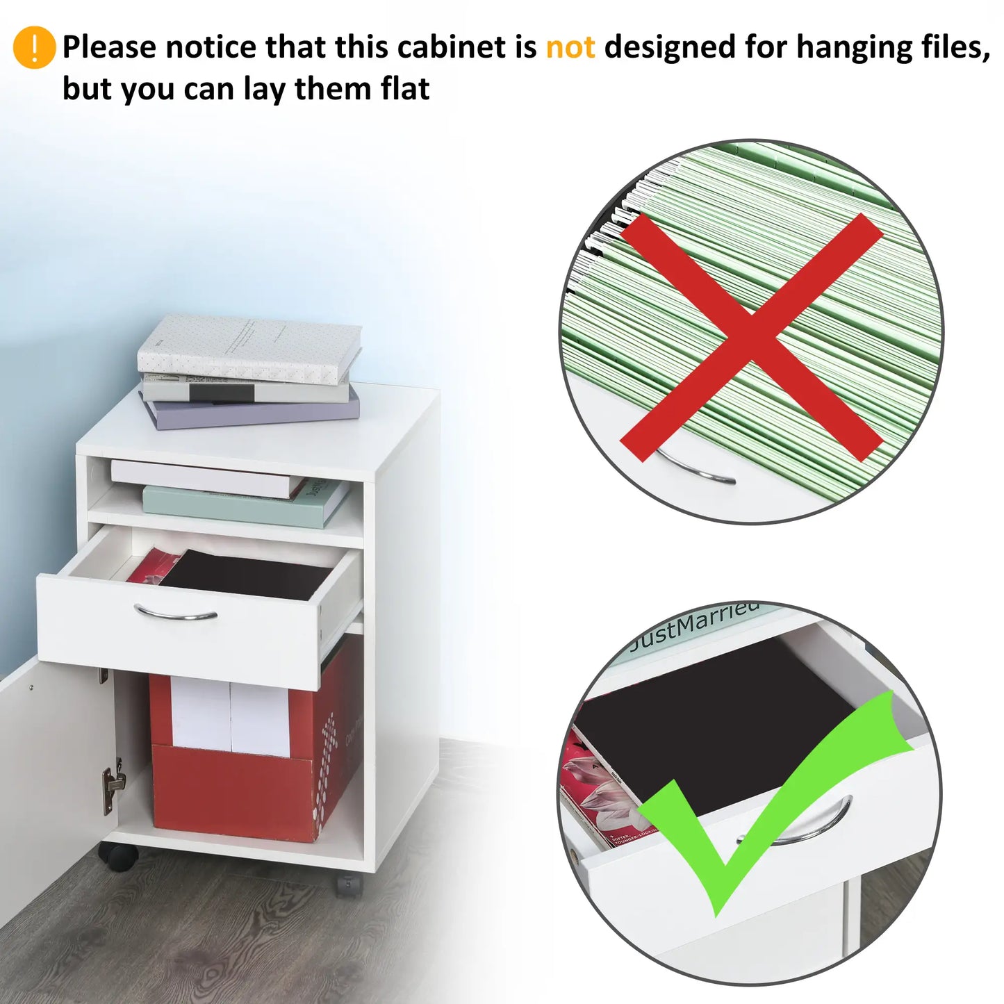 24" Small Filing Cabinet, Open Compartment, Drawer, Wheels, White Office Cabinets & Cupboards at Gallery Canada