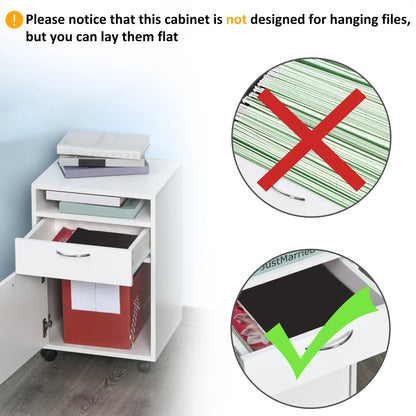 24" Small Filing Cabinet, Open Compartment, Drawer, Wheels, White Office Cabinets & Cupboards at Gallery Canada