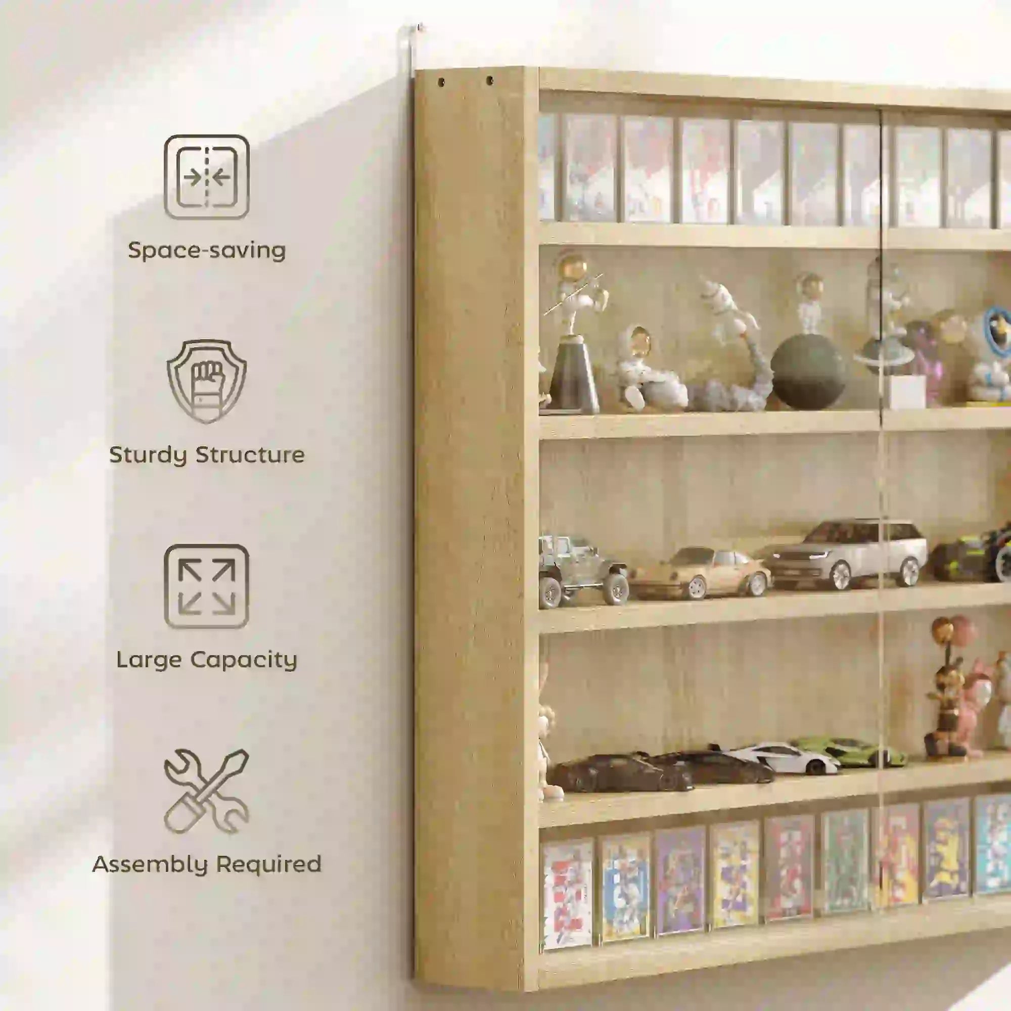 5-Tier Display Cabinet, 2 Glass Doors, 4 Adjustable Shelves, Oak Display Bookshelves at Gallery Canada