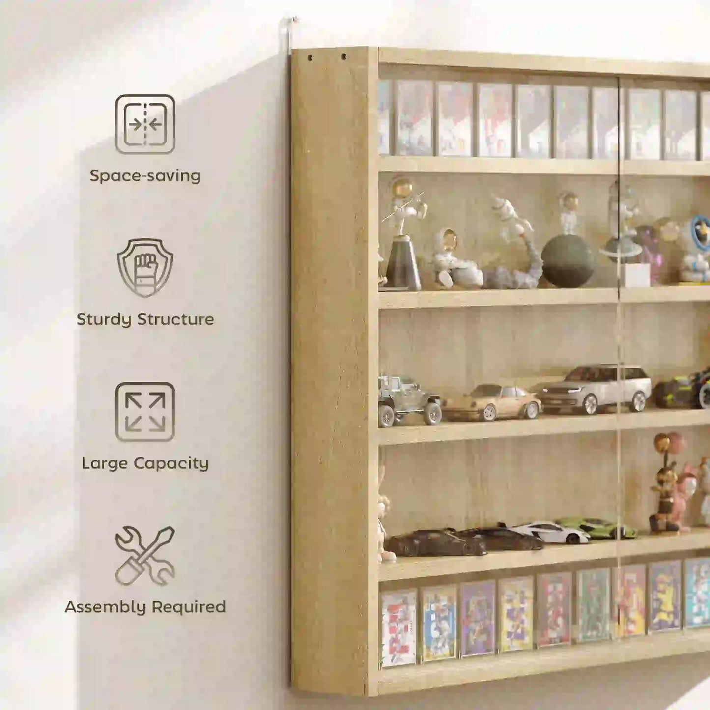 5-Tier Display Cabinet, 2 Glass Doors, 4 Adjustable Shelves, Oak Display Bookshelves at Gallery Canada