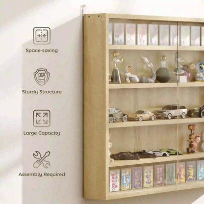 5-Tier Display Cabinet, 2 Glass Doors, 4 Adjustable Shelves, Oak Display Bookshelves at Gallery Canada