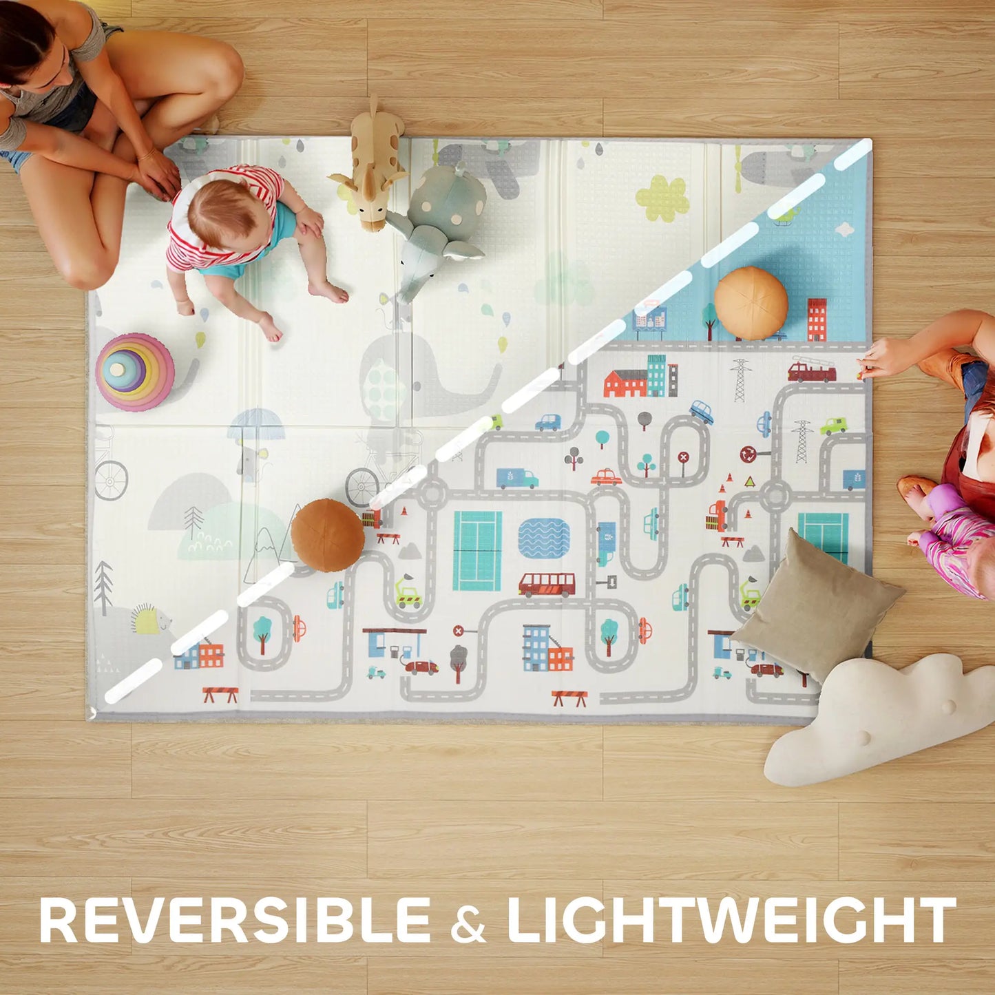 Foldable Baby Plat Mat, 77" x 58" Kids Floor Mat for Crawling and Learning, Track &; Elephant Theme Kids Gym & Playmats at Gallery Canada