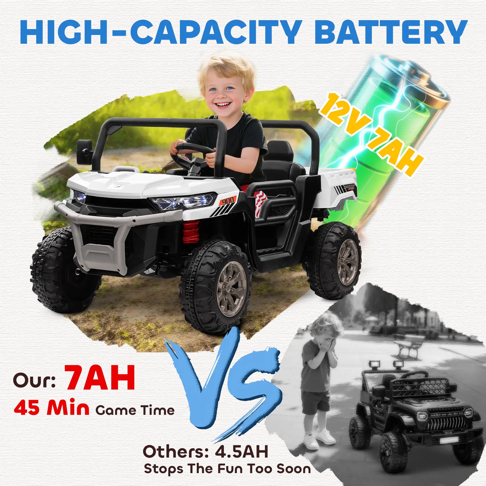 12V Ride On Car, Electric Bucket, Two-Seater, White Electric Toy Cars at Gallery Canada