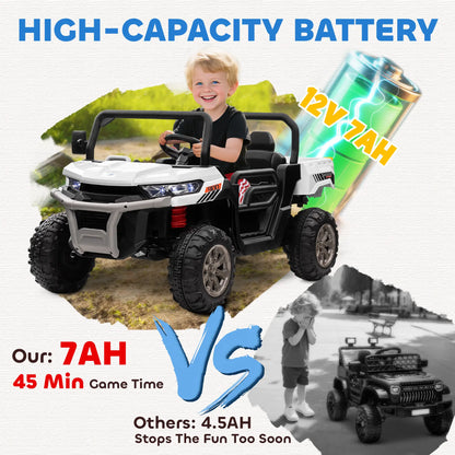 12V Ride On Car, Electric Bucket, Two-Seater, White Electric Toy Cars at Gallery Canada