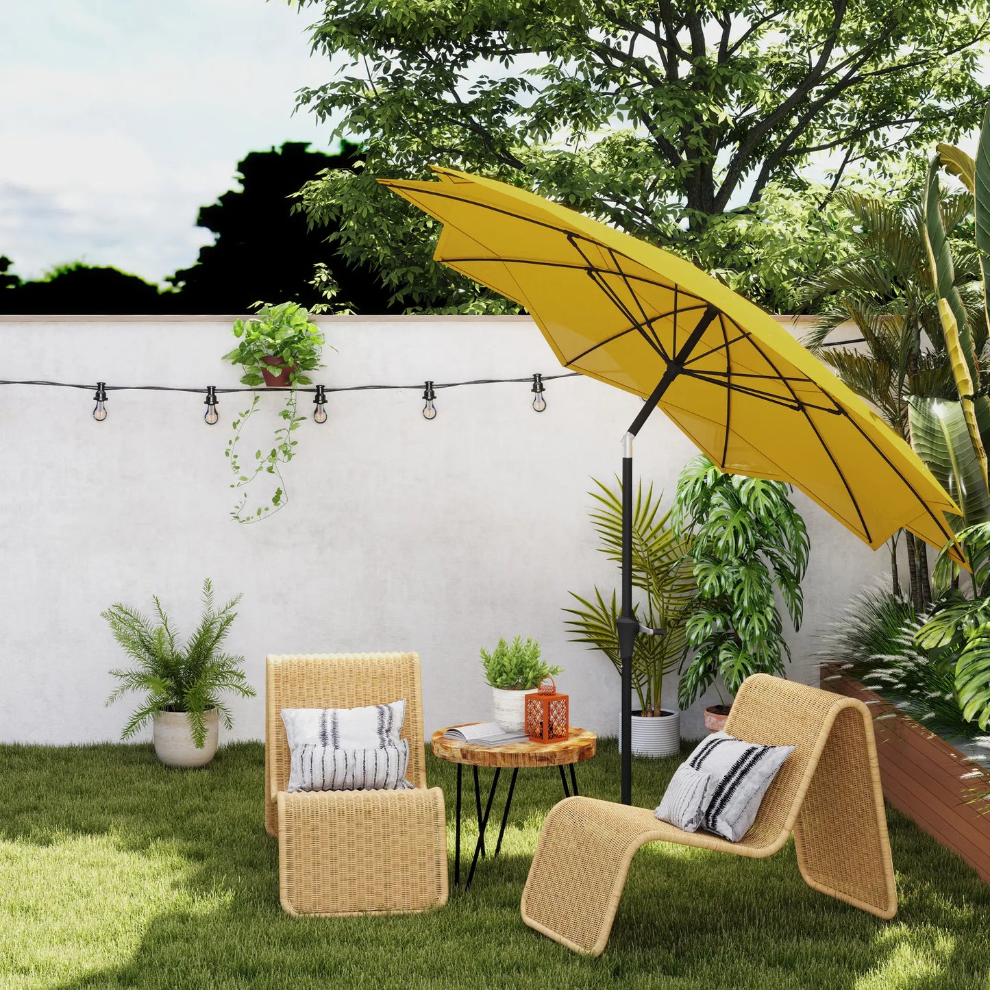 8.5FT Parasol, 10 Ribs, Air Vents, Crank Handle, Tilt, Yellow Sun Umbrellas at Gallery Canada