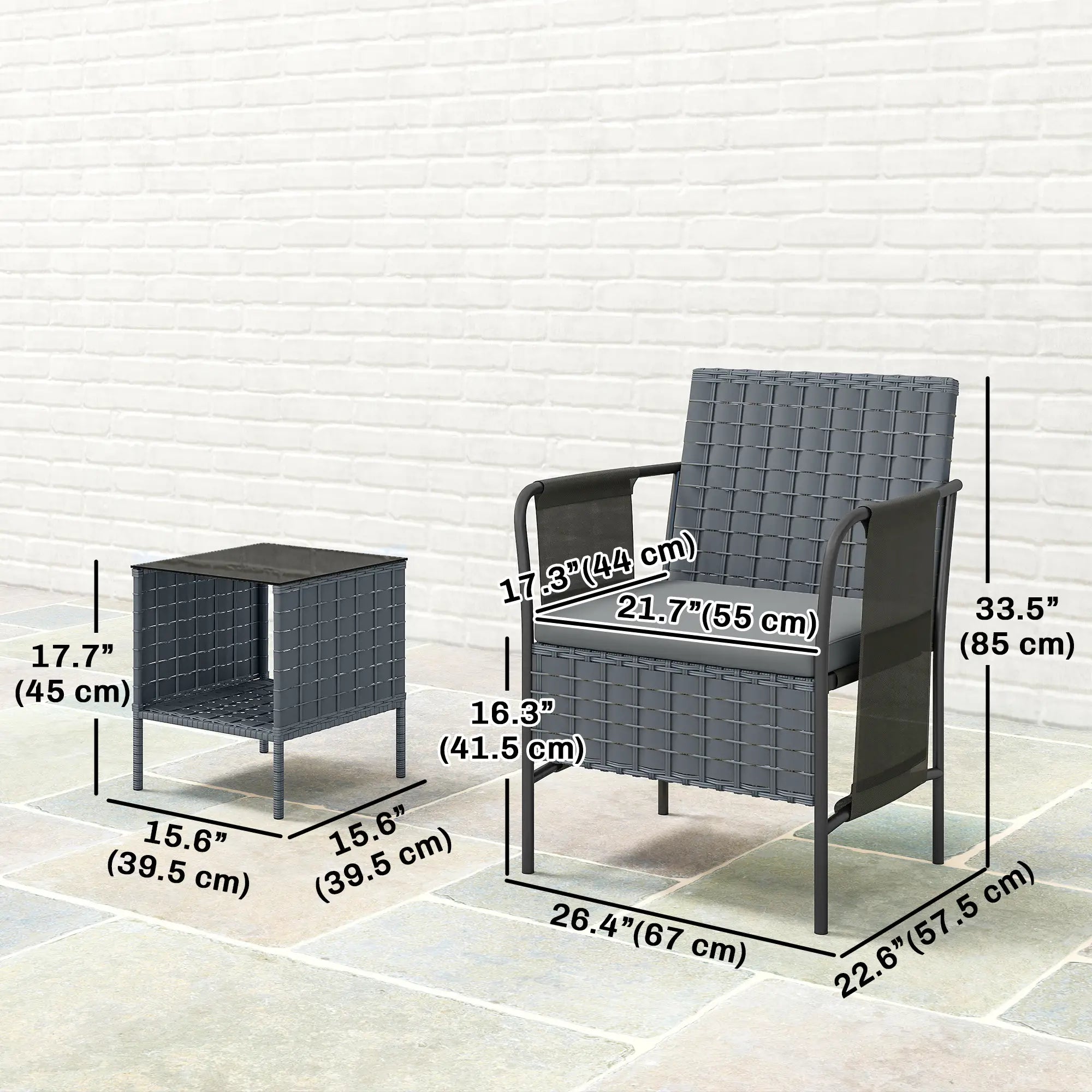 3 Piece Wicker Patio Furniture Set, Outdoor Bistro, Grey Bistro Sets at Gallery Canada