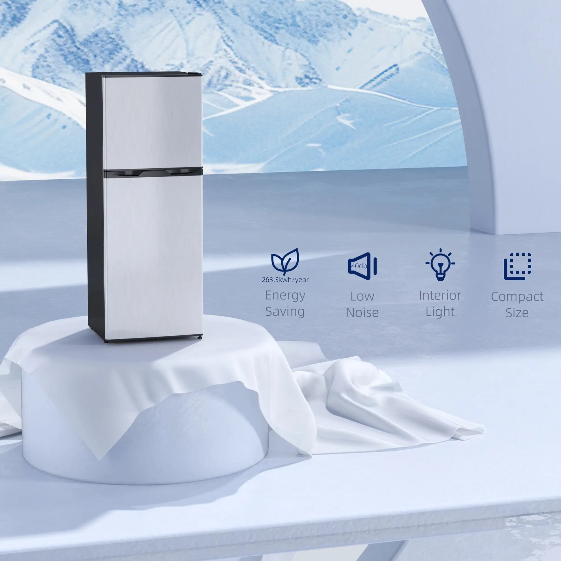 Double Door Mini Fridge with Freezer, 4.6 Cu.Ft, Silver Small Kitchen Appliances at Gallery Canada