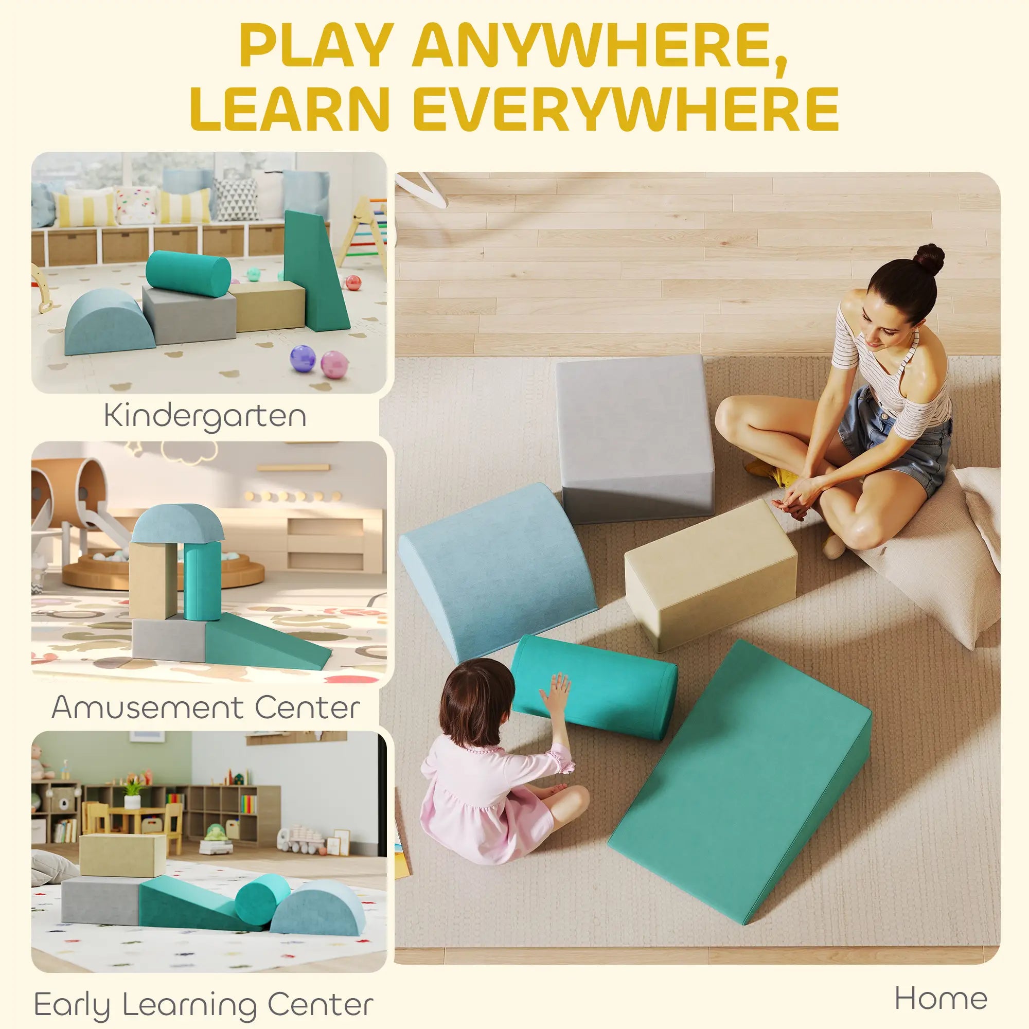 Toddler Climbing Toy, Removable Cover, Indoor Play Set, Blue/Green Kids Gym & Playmats at Gallery Canada