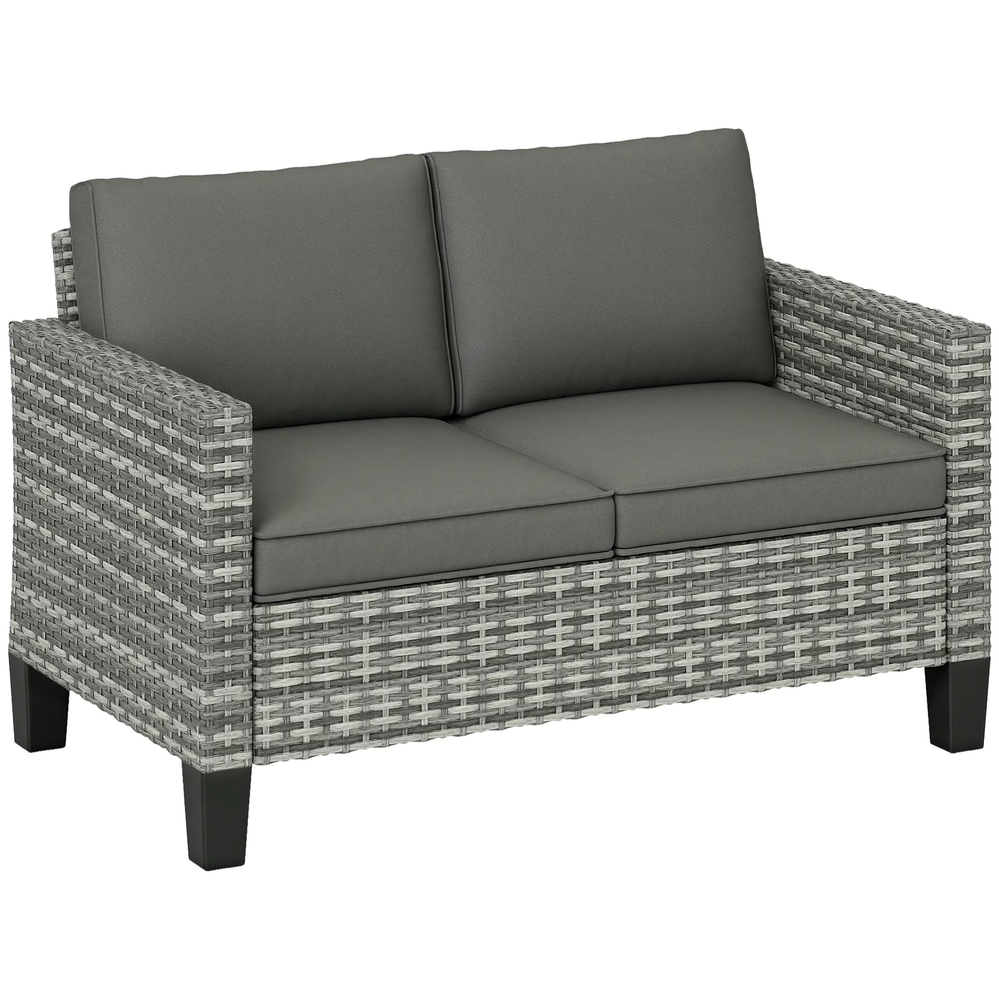 2 Seater Rattan Outdoor Sofa with Cushions, Dark Grey Patio Furniture Sets at Gallery Canada
