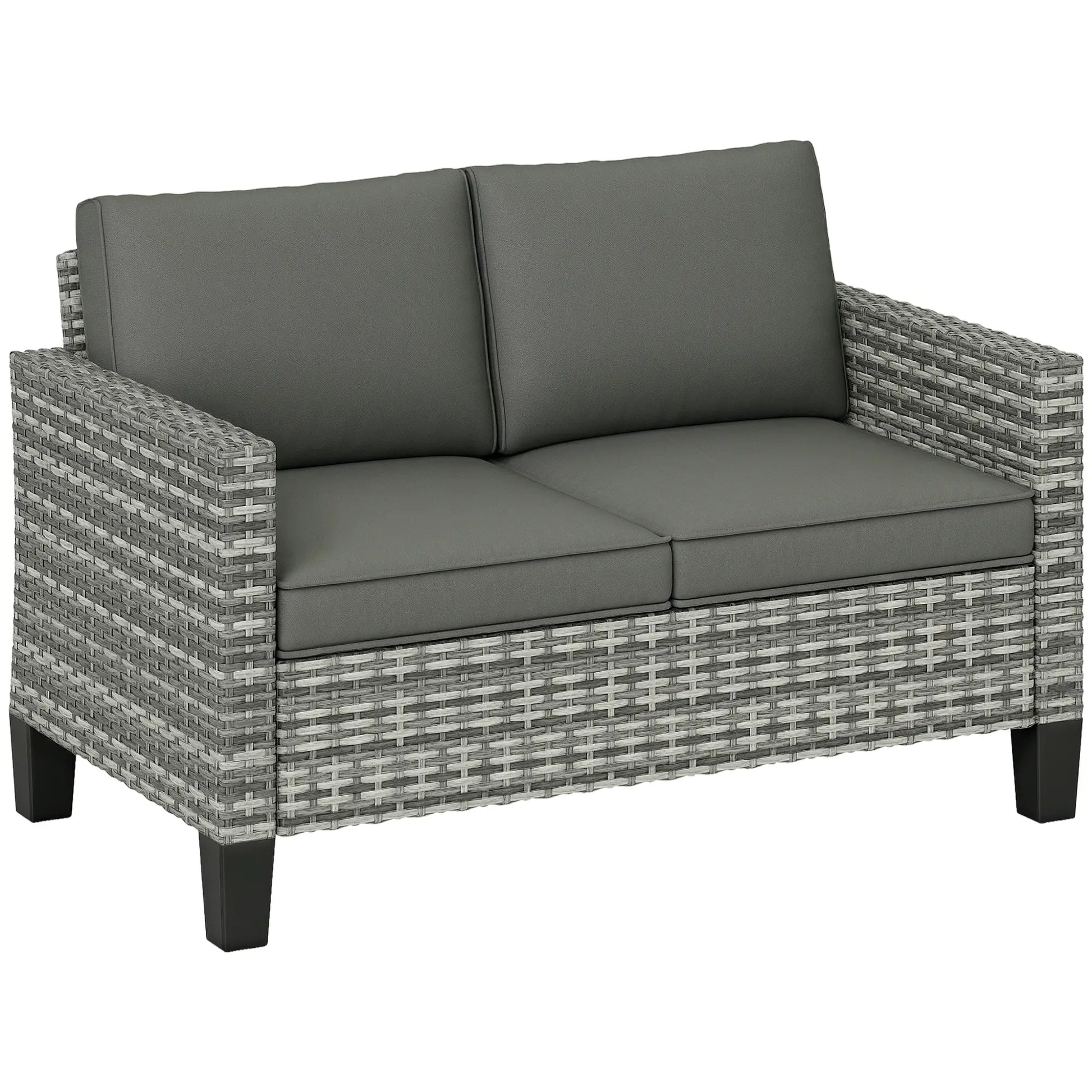 2 Seater Rattan Outdoor Sofa with Cushions, Dark Grey Patio Furniture Sets at Gallery Canada
