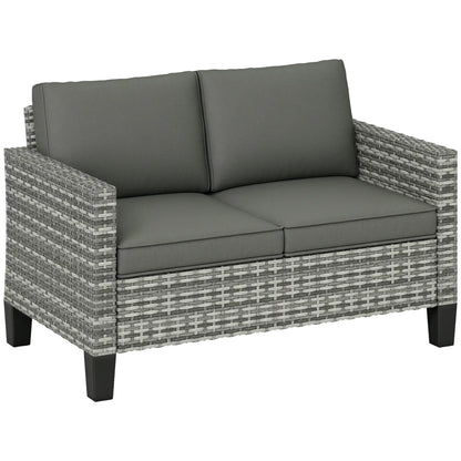 2 Seater Rattan Outdoor Sofa with Cushions, Dark Grey Patio Furniture Sets at Gallery Canada