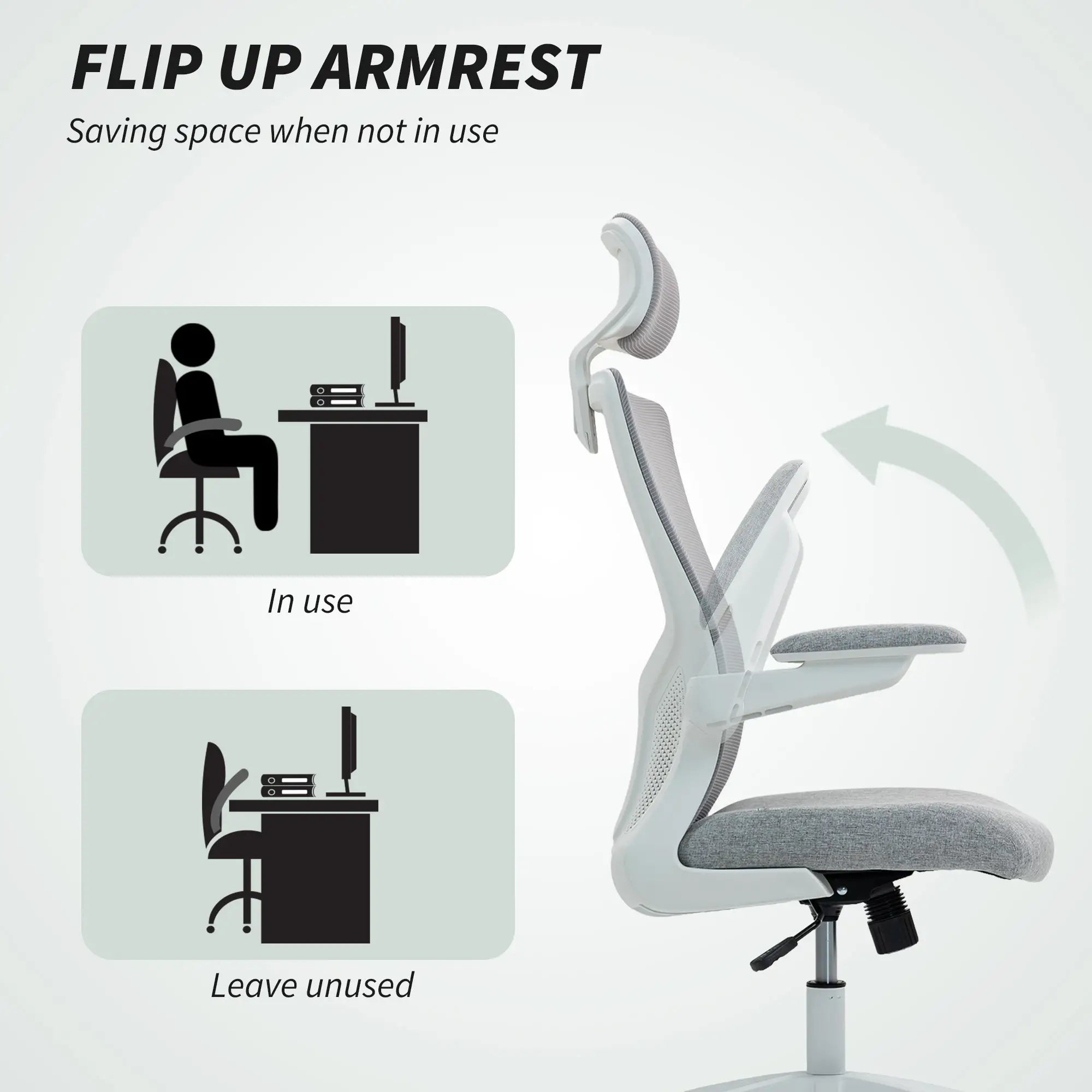 Ergonomic Office Chair, Adjustable Lumbar Support, Headrest, Flip-Up Armrests, Grey Task Chairs at Gallery Canada