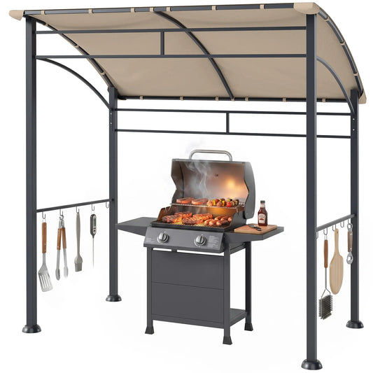 7' x 5' BBQ Grill Gazebo Tent, Steel Frame, Hooks, Khaki BBQ Grill Gazebos Khaki at Gallery Canada