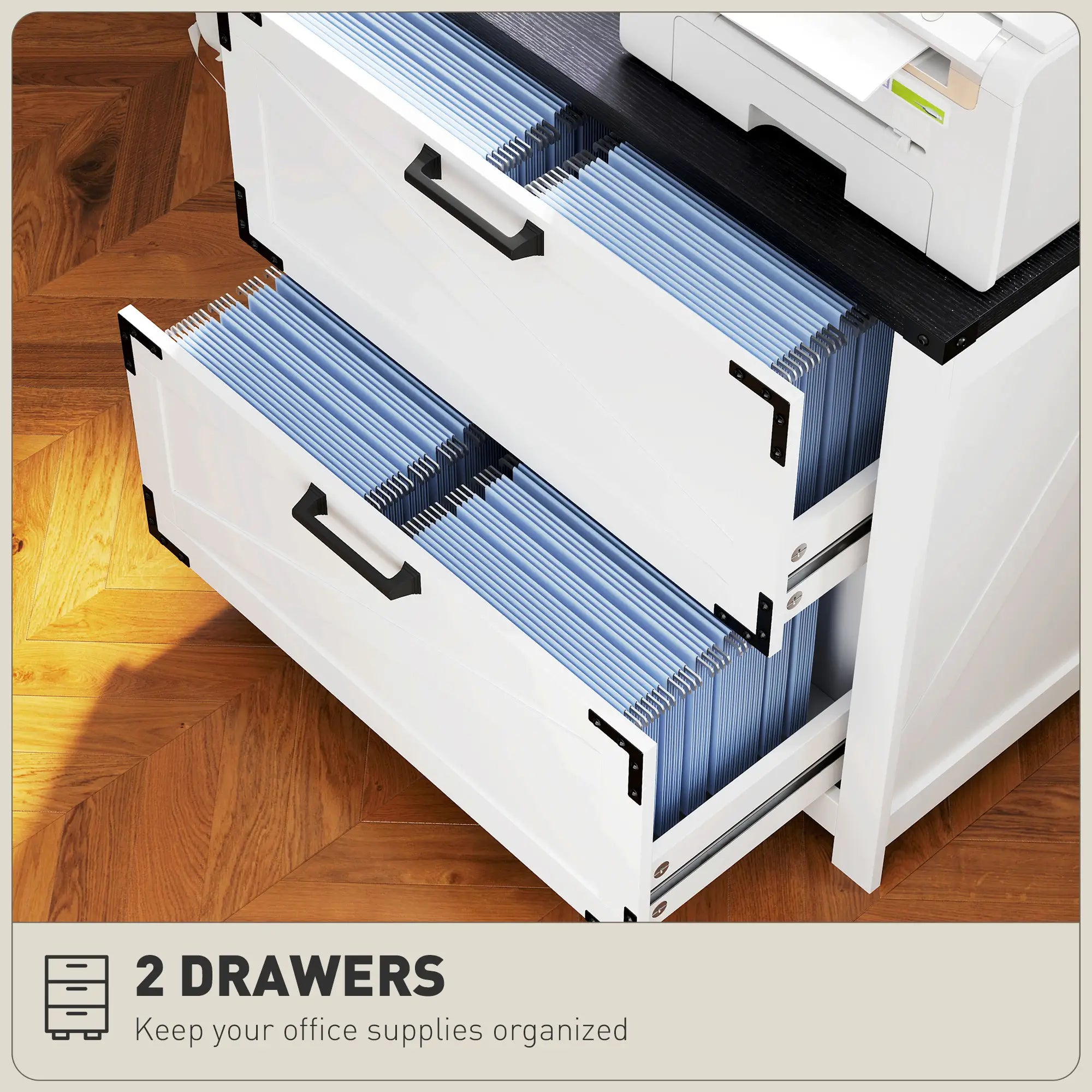 2 Drawer Filing Cabinet, Farmhouse Office Storage, Adjustable Hanging Bars, Letter, A4, Legal Size, White Office Cabinets & Cupboards at Gallery Canada