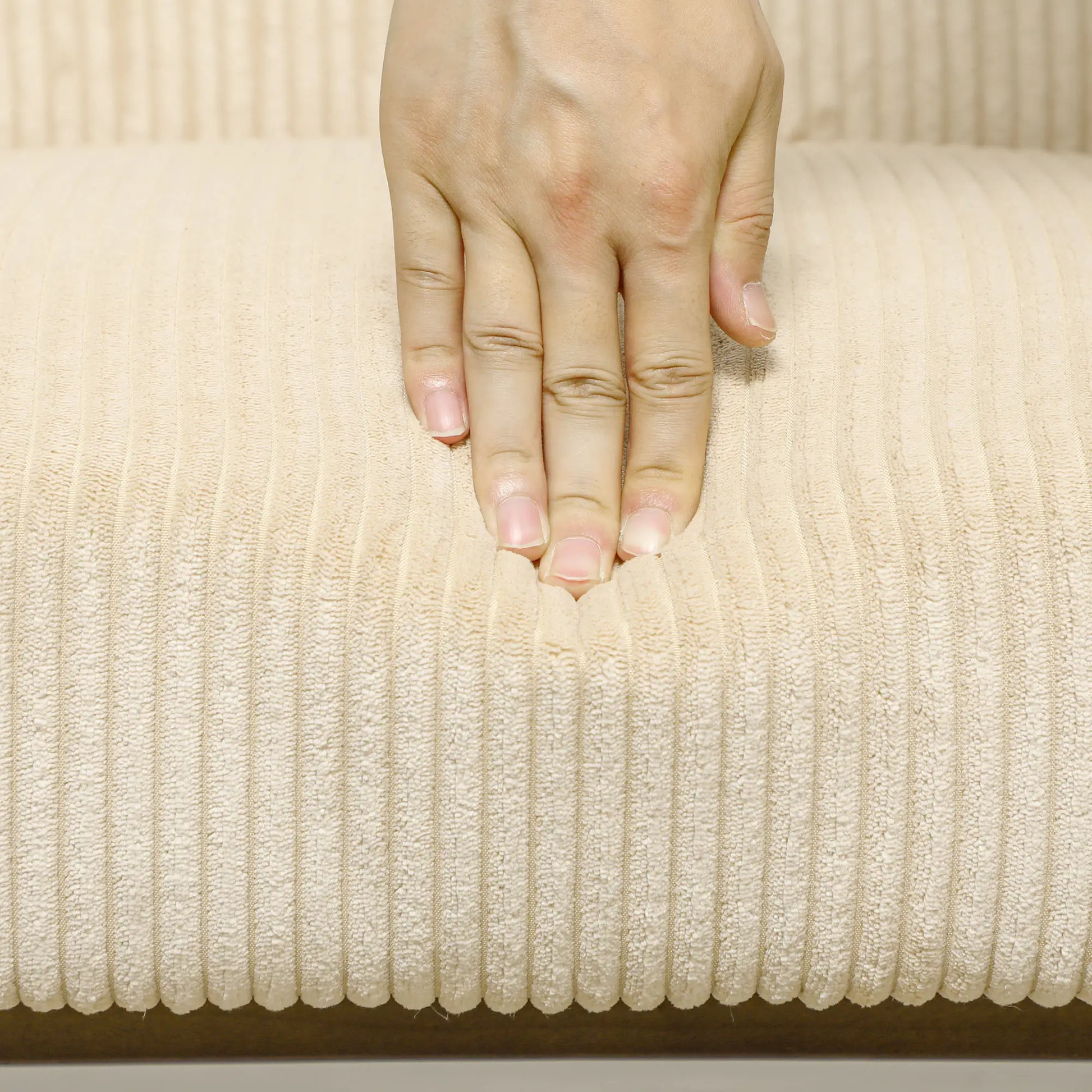 Corduroy Accent Chair, Wide Seat, Soft Padded Armrests, Beige Accent Chairs at Gallery Canada