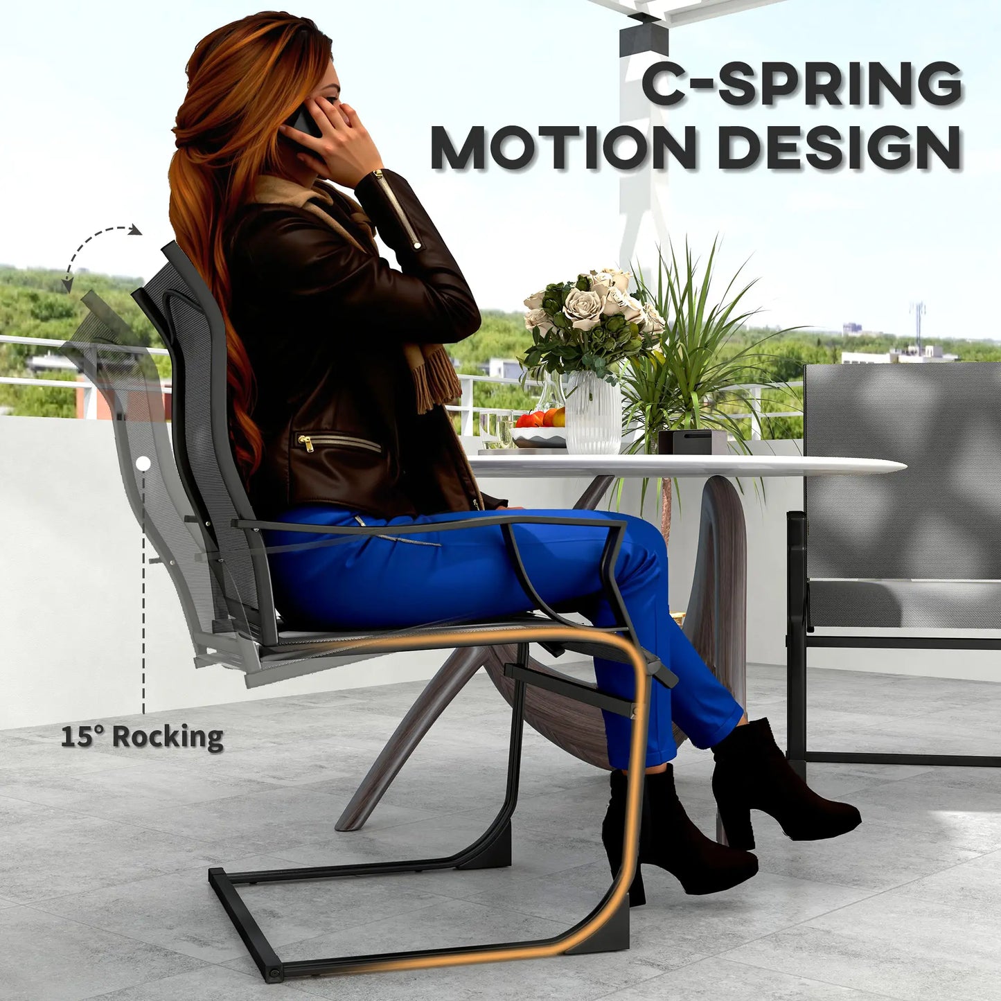 Spring Motion Patio Chairs Set Of 2, Curved High Backrest, All Weather Fabric, Metal Frame Outdoor Dining Sets at Gallery Canada