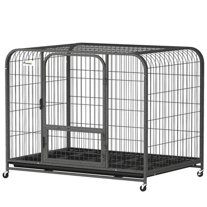 43 Inch Heavy Duty Dog Crate, Extra Large Metal Cage With Lockable Wheels Dog Cages & Crates Black at Gallery Canada