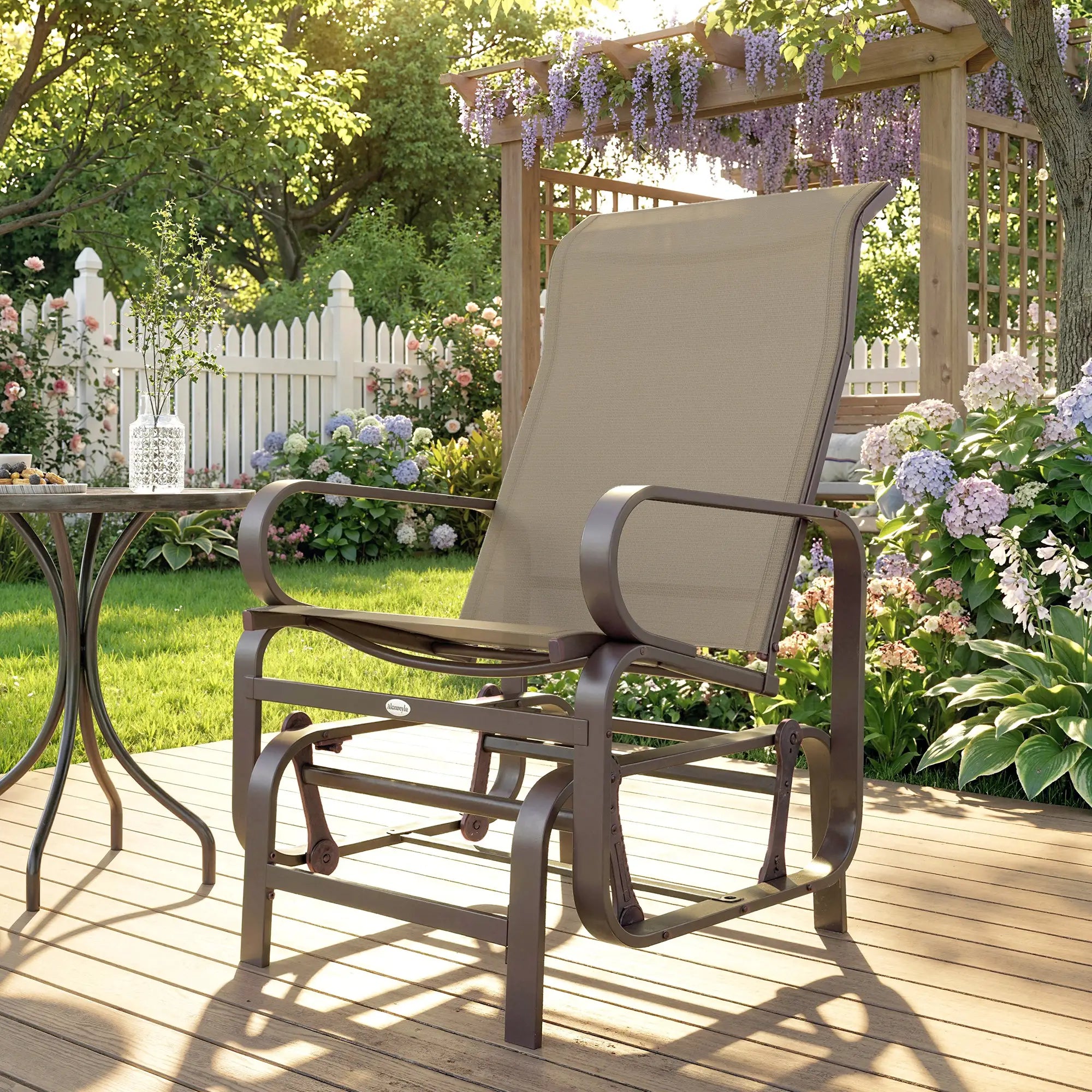 Patio Glider Chair, Breathable Mesh Fabric, Brown Outdoor Gliders at Gallery Canada