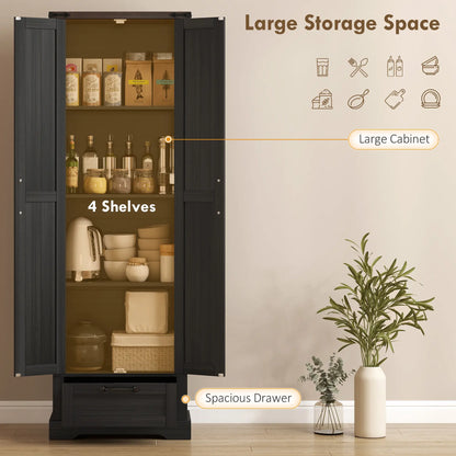 71 Inch Pantry Cabinet, Kitchen Storage with Adjustable Shelves, 2 Doors, Drawer, Black Kitchen Pantry Cabinets at Gallery Canada