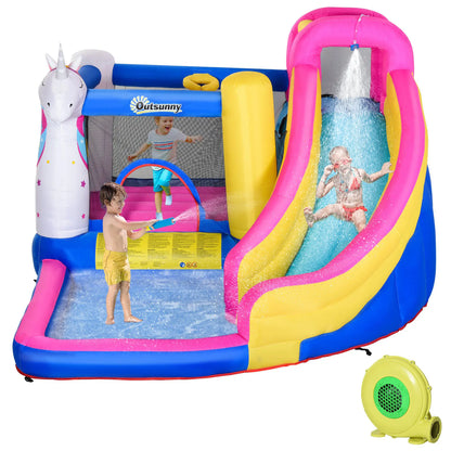 5 in 1 Inflatable Bounce Castle, Trampoline Water Slide, 12.4' x 10.5' x 6.9', Multi-color Inflatables at Gallery Canada