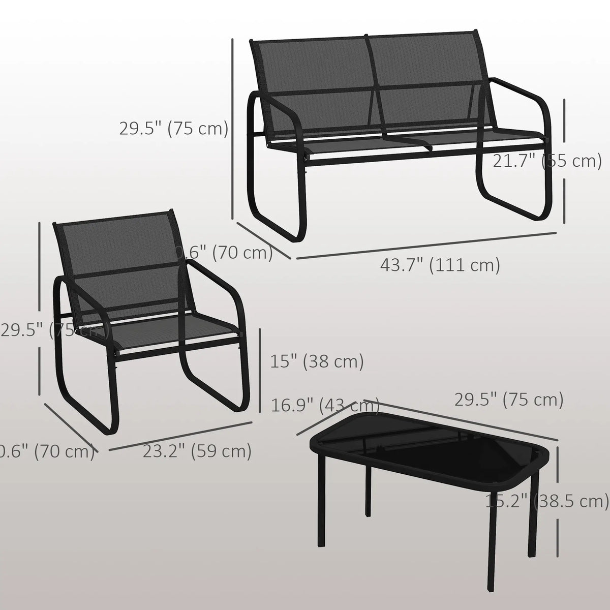 4 Piece Patio Furniture Set, 2 Loveseats, 2 Armchairs, Glass Table, Black Patio Furniture Sets at Gallery Canada