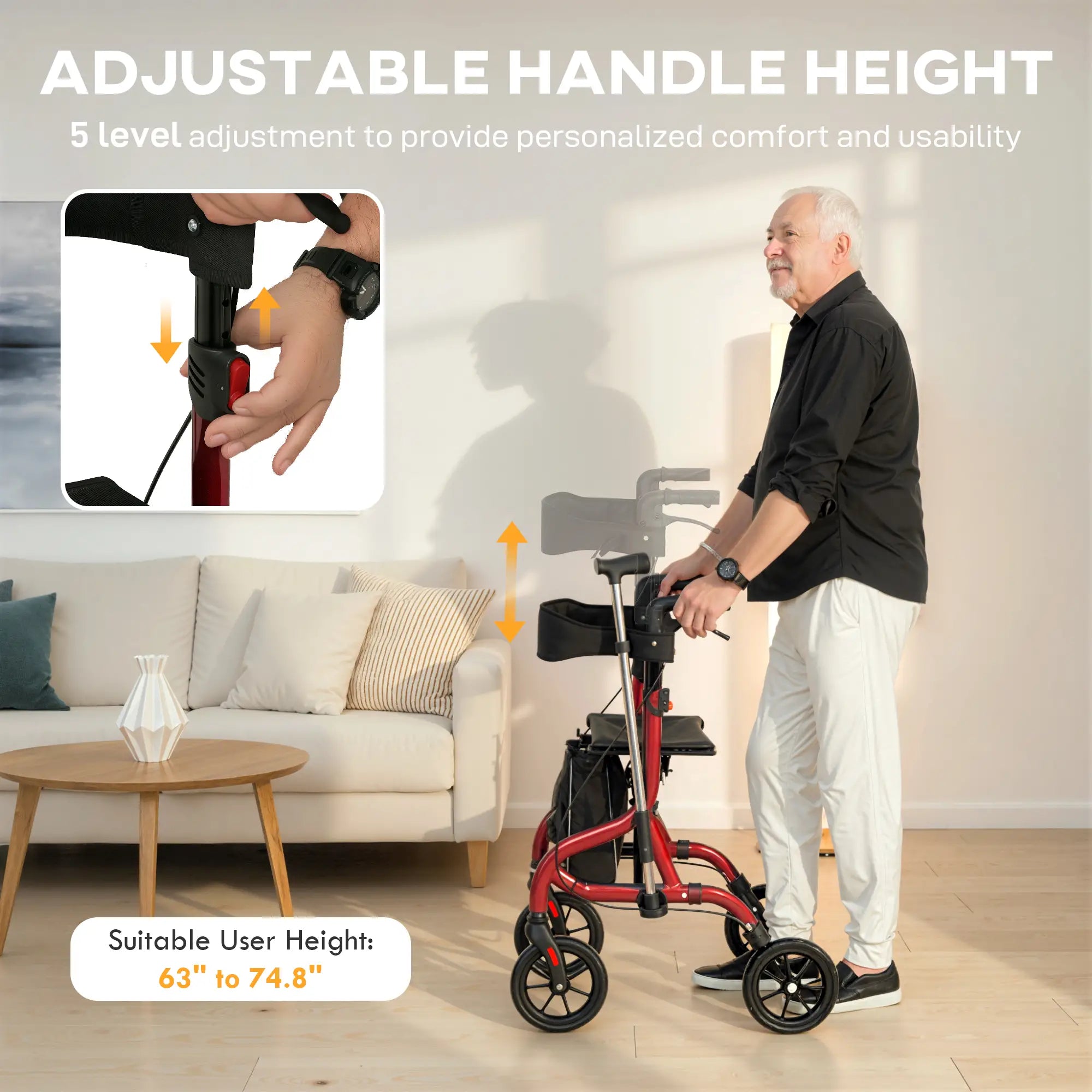 Foldable Rollator Walker With Seat, Adjustable Handles, Red Knee Walker & Wheelchair Ramps at Gallery Canada