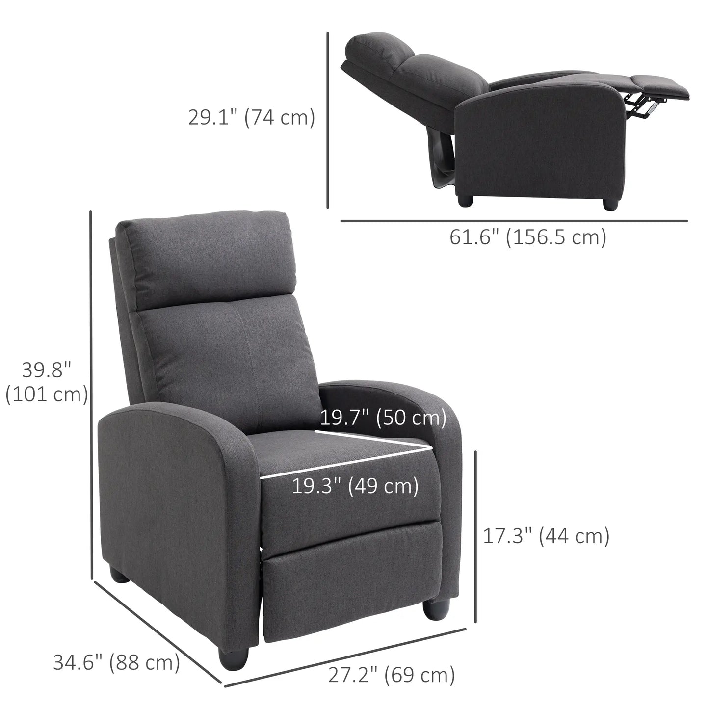 Manual Fabric Recliner Chair, Home Theater Seating, Dark Grey Single Sofas at Gallery Canada