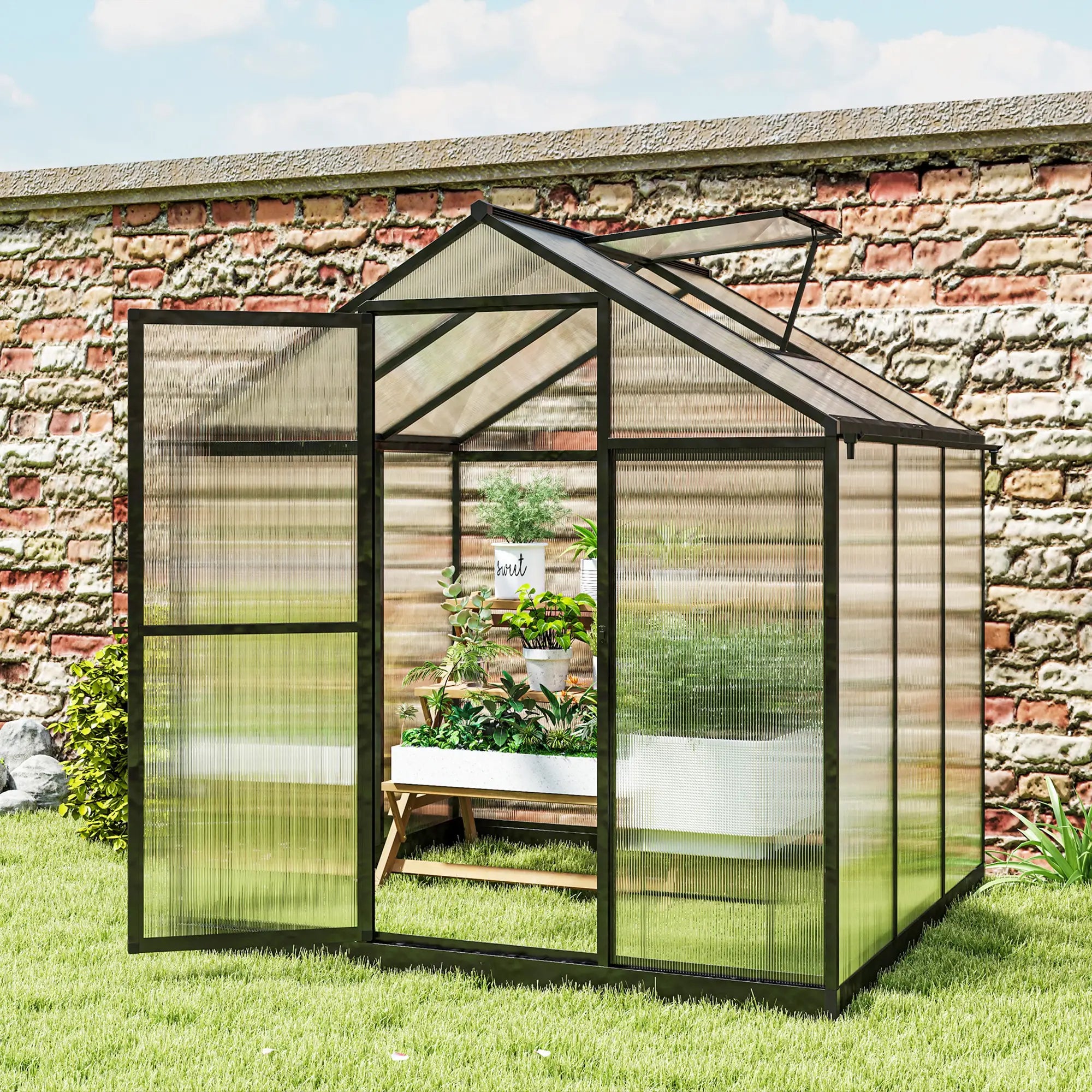6' x 8' x 6.4' Polycarbonate Greenhouse, Aluminum, Walk-In, Charcoal Grey Walk In Greenhouses at Gallery Canada