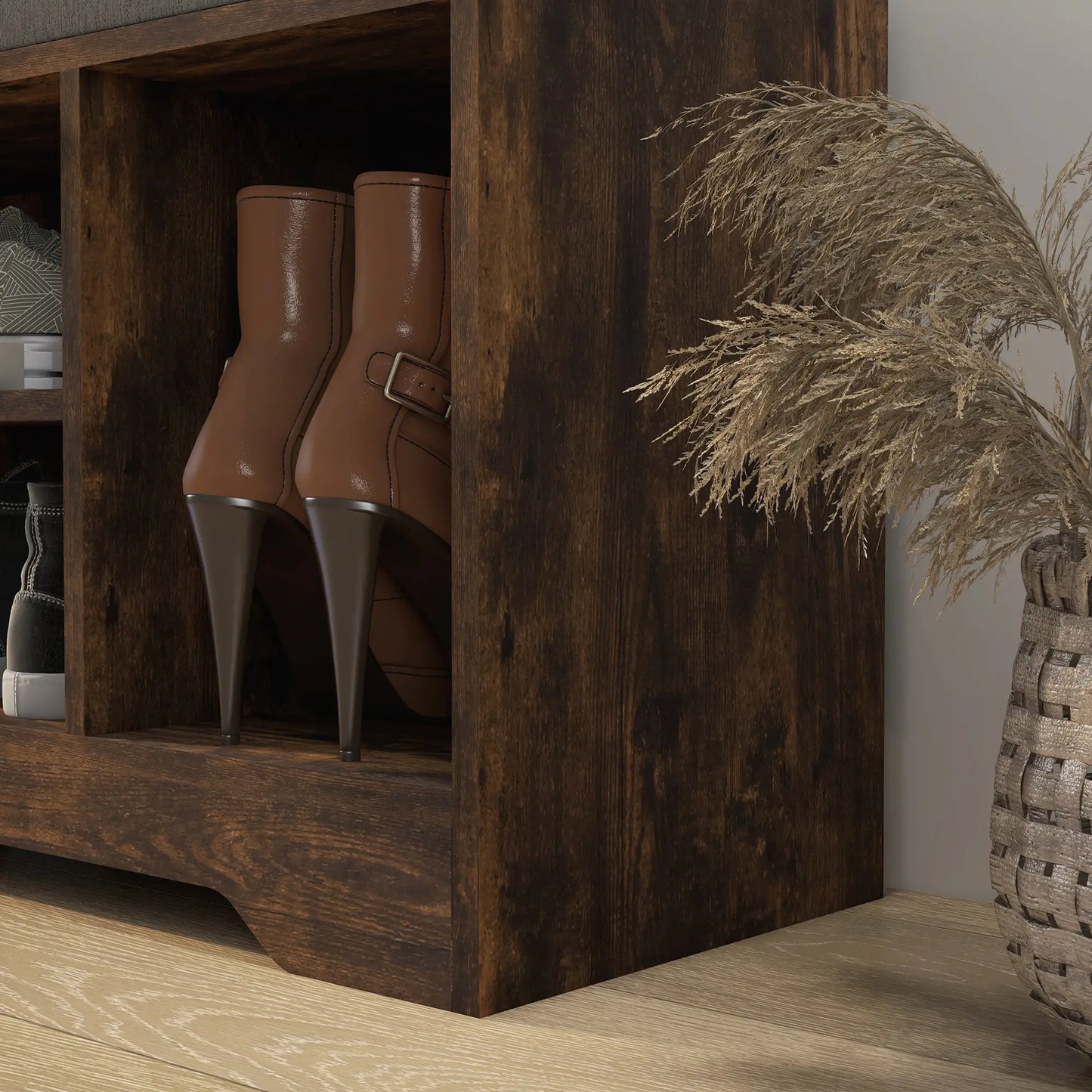 Upholstered Shoe Storage Bench, Seat, Drawer, 3 Shelves, Brown Shoe Storage Cabinets & Racks at Gallery Canada