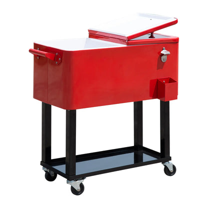 80 Quart Rolling Cooler Cart, Portable Ice Bin, Outdoor Party, Red Cooler Boxes Red, Black at Gallery Canada
