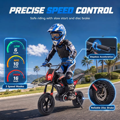 24V Kids Electric Motorcycle, Black, 12" Rubber Tires, Black Electric Motorcycles at Gallery Canada