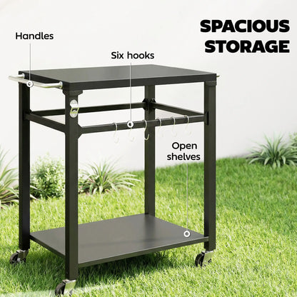 Outdoor Grill Cart, Pizza Oven Stand, 2-Tier Prep Station, Black Outdoor Grill Carts at Gallery Canada