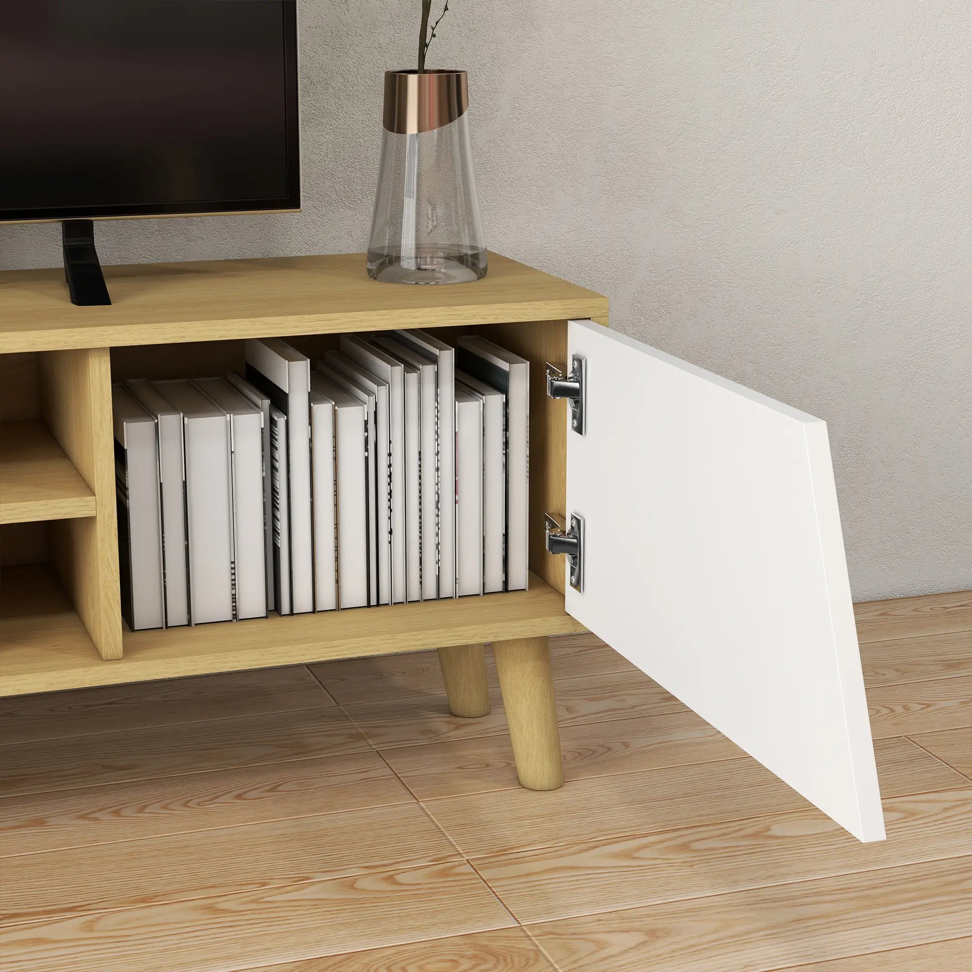 TV Stand for 65 Inch TV, Entertainment Center, Oak White, White TV Stands at Gallery Canada