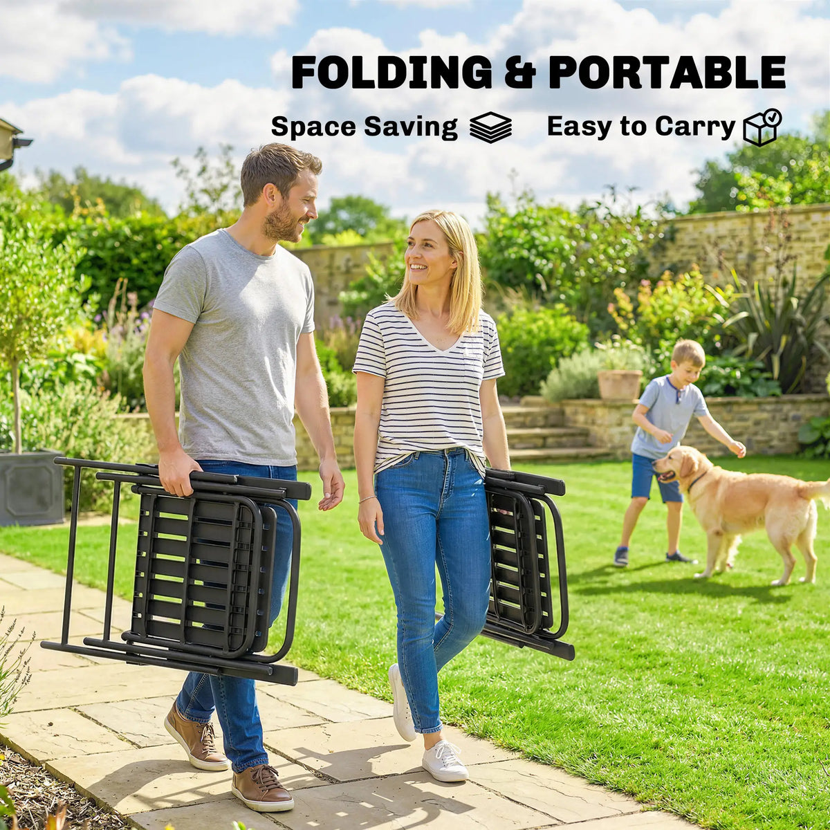 Folding Garden Chairs, Set Of 4, Steel Frame With Armrests, Black Patio Chairs at Gallery Canada