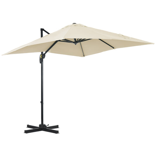 8' x 8' Square Patio Hanging Offset Umbrella with 360° Rotation, Aluminum Outdoor Cantilever Parasol with Crank &; Tilt, Sun Canopy Shelter with Cross Base, White - Gallery Canada