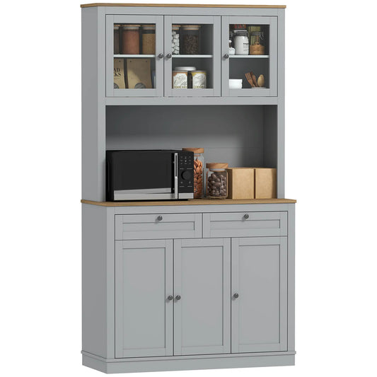 71" Pantry Cabinet with Microwave Space, 2 Drawers, Adjustable Shelves, Grey Kitchen Pantry Cabinets Grey, Oak at Gallery Canada